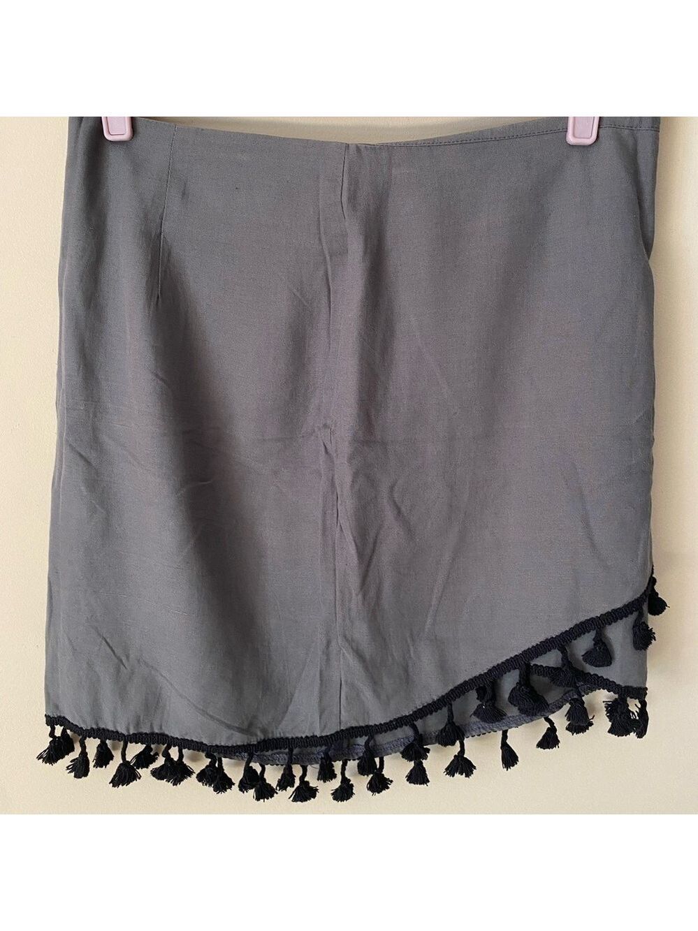 Caravanserai Gray Skirt with Black Tassel Trim M NWT